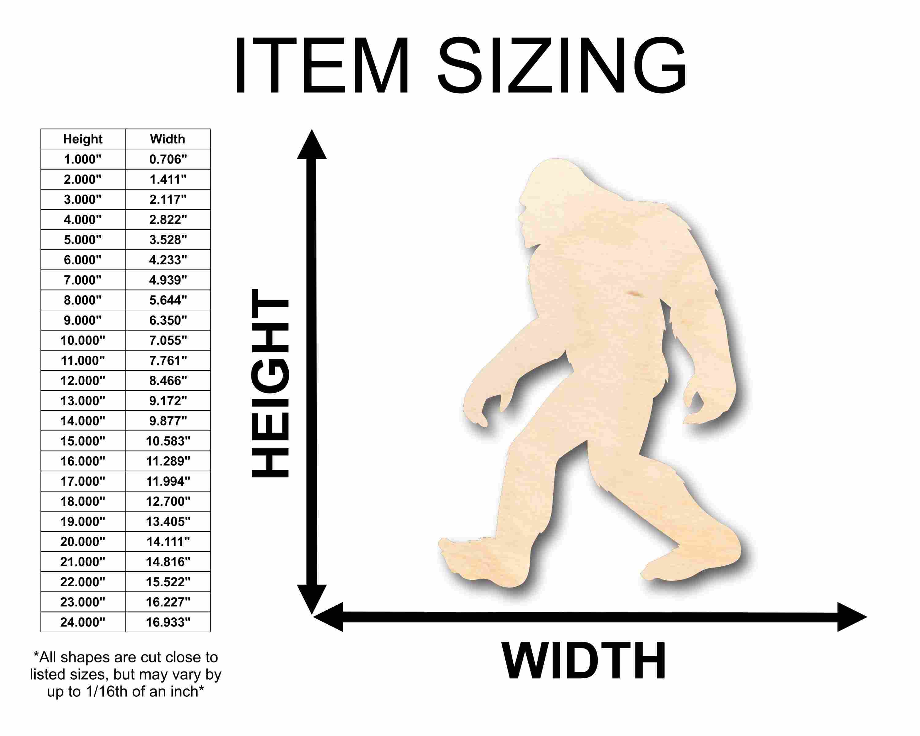 Unfinished Wood Bigfoot Sasquatch Silhouette - Craft- up to 46" DIY