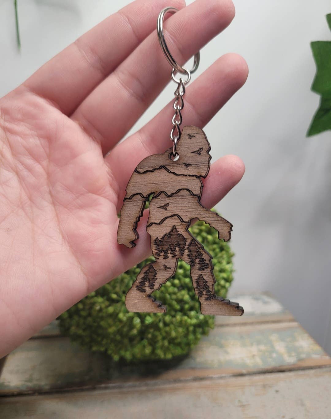 Wooden Bigfoot Keychain