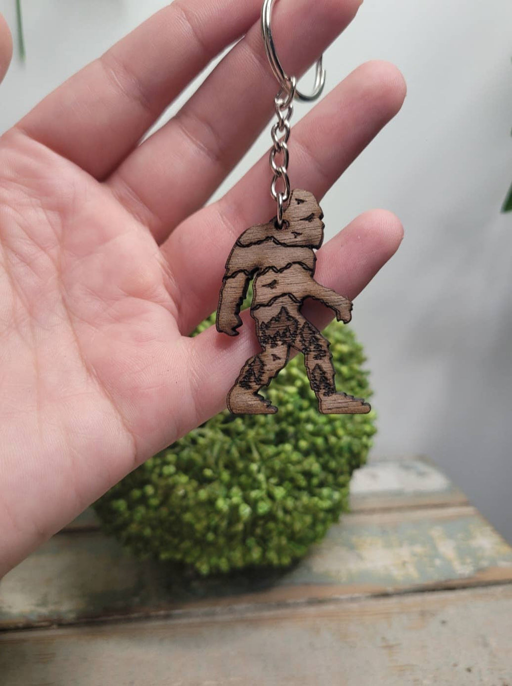 Wooden Bigfoot Keychain