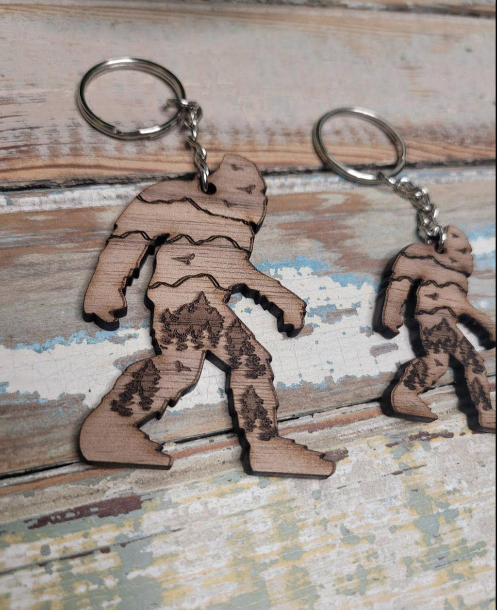 Wooden Bigfoot Keychain