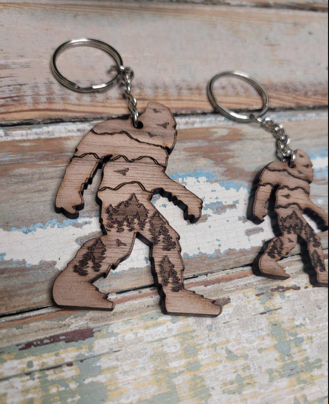 Wooden Bigfoot Keychain