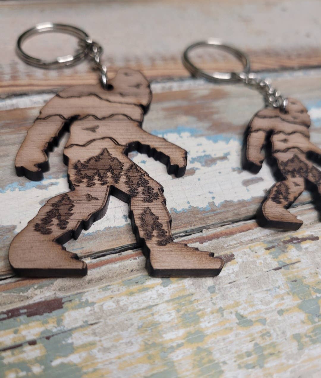 Wooden Bigfoot Keychain